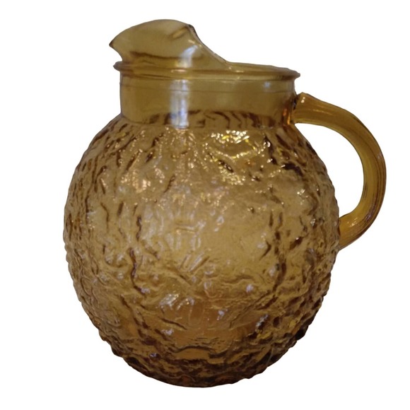 Vintage 1960s Anchor Hocking Honey Gold Textured Ball Jug In Milano 8in - Picture 1 of 16
